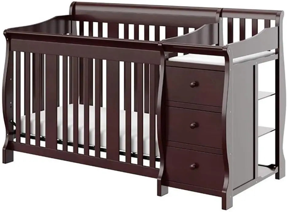 4 In 1 Convertible Crib And Changing Table Combo Espresso Three Level Adjustable Mattress Height Easily Converts To Toddler