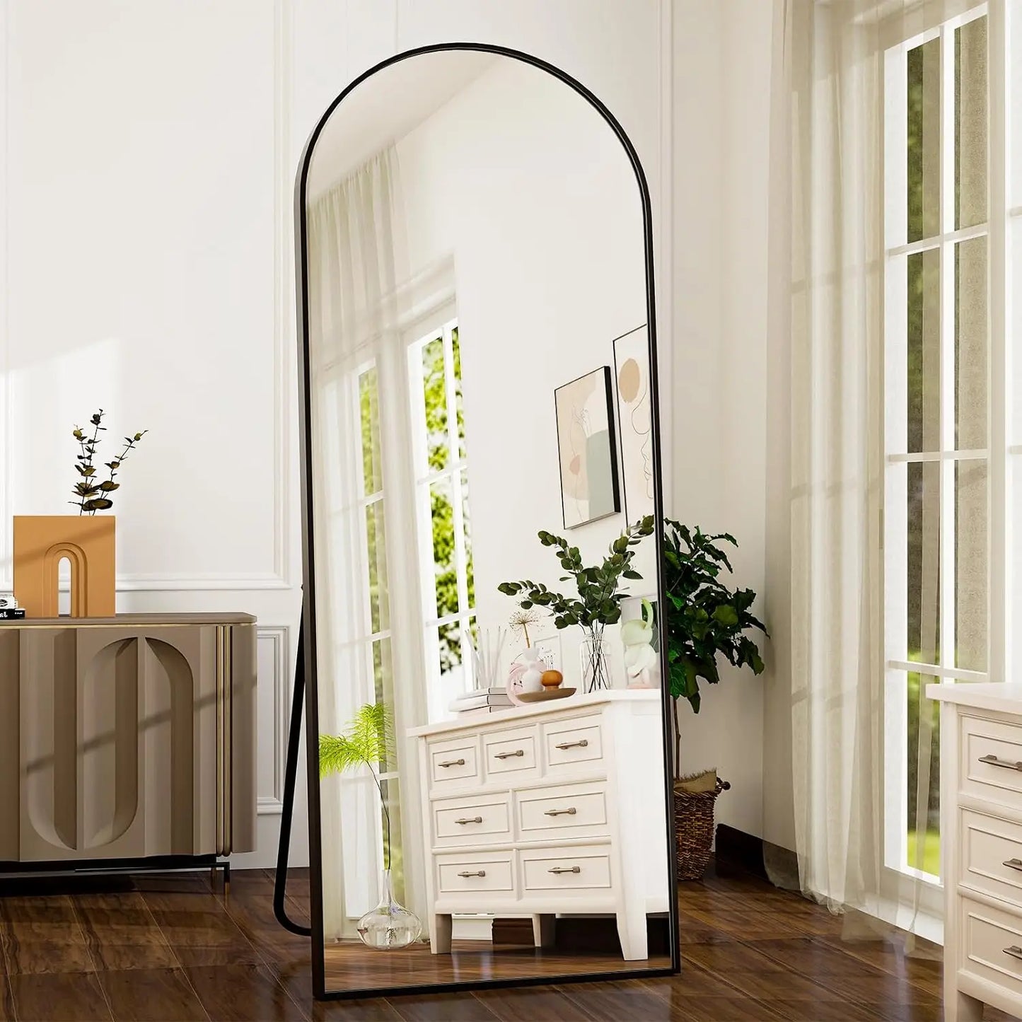 21x64 Inch Arched Full Length Mirror Aluminum Alloy Frame High Definition Full Body Mirror for Bedroom or Living Room