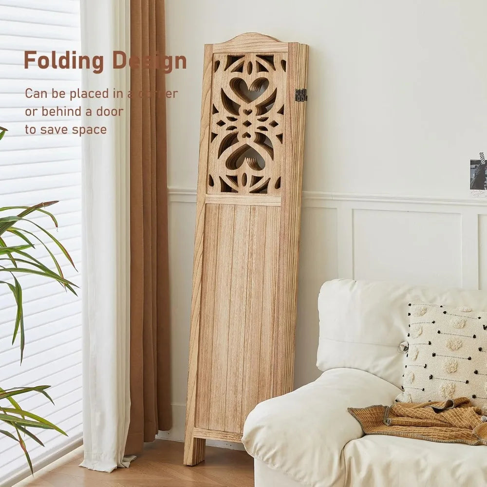 6 Panel Room Divider Fully Assembled Carved Wood Screen