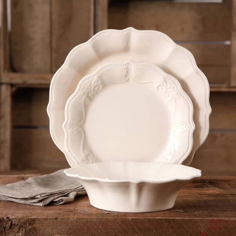 Paige 12 Piece Ceramic Dinnerware Set Includes 4 Dinner Plates 4 Salad Plates 4 Bowls Microwave Dishwasher Safe Elegant Design