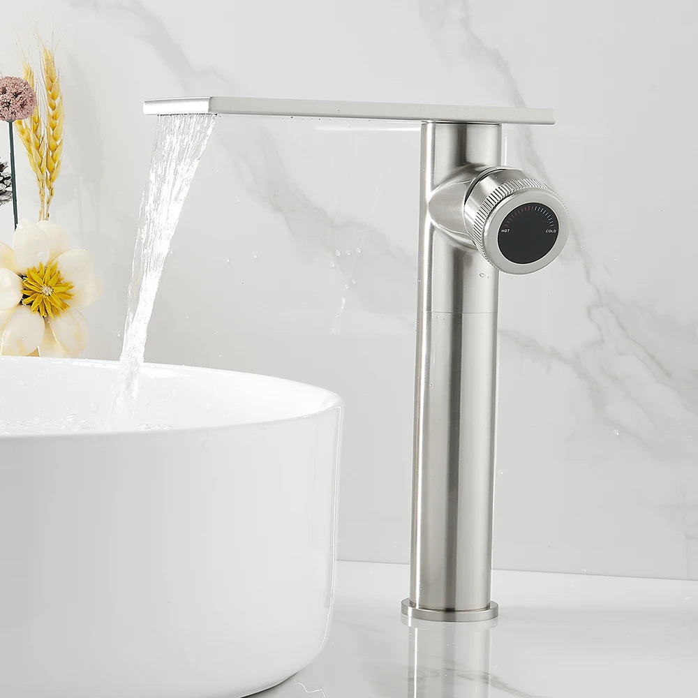 Bathroom Waterfall Basin Sink Faucet Black Brass Hot Cold Mixer