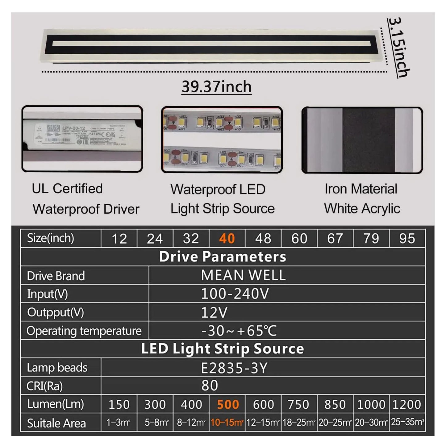 Outdoor Long Strip Modern LED Wall Lighting Fixture Lamps