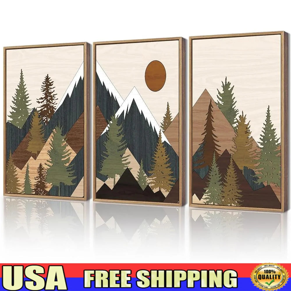 Farmhouse Mountain Wall Art Set Nature Landscape Canvas Decor