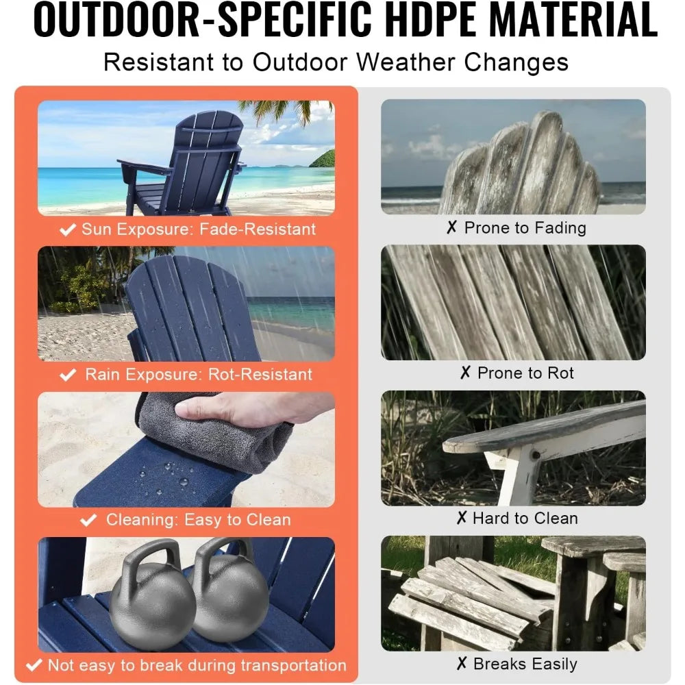 Folding Adirondack Chairs Set of 2 with Cup Holder All Weather Portable Plastic Fire Pit Chair Outdoor Adirondack Patio Chair