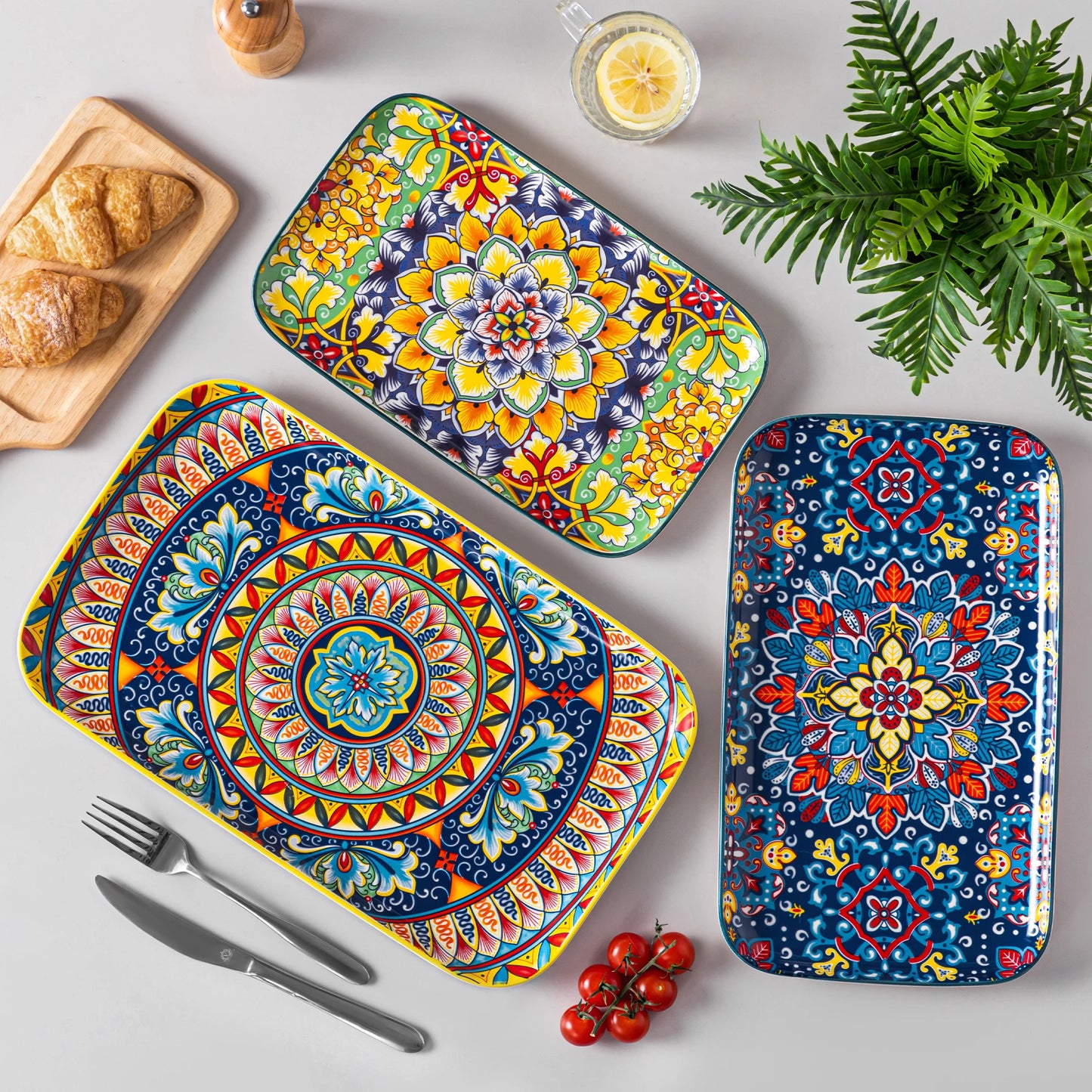 Malacasa Ceramic Rectangular Salad Plates Set For Cake