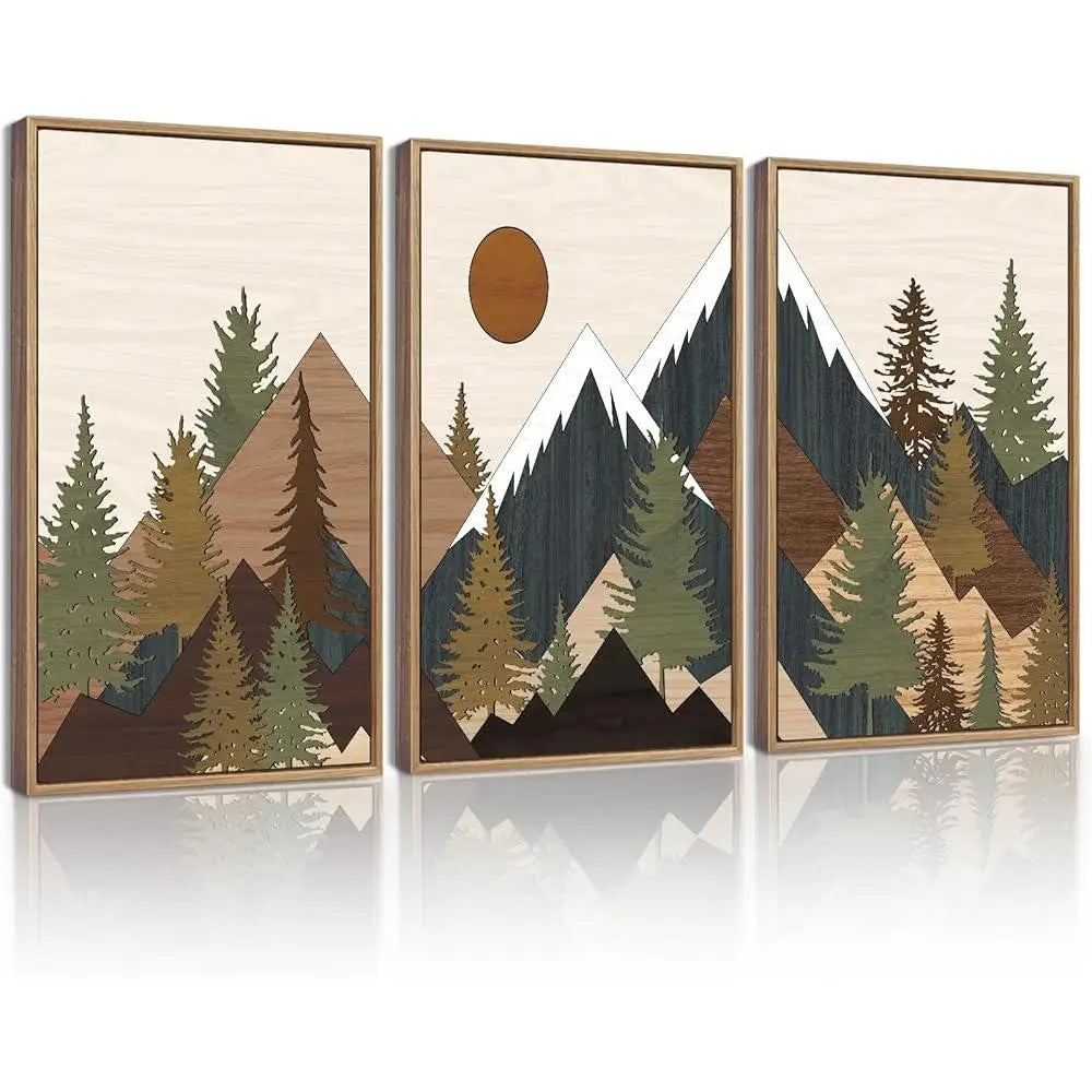Farmhouse Mountain Wall Art Set Nature Landscape Canvas Decor