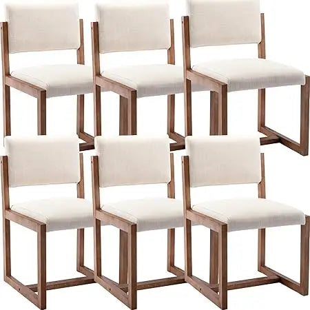 MKDK Mid Century Dining Chairs Set Of 6 Linen Upholstered