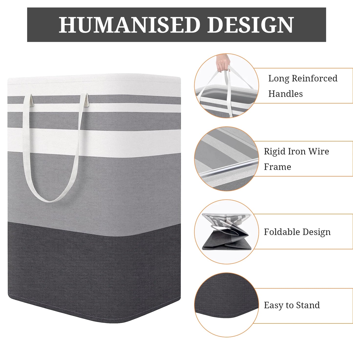 2 Piece Large Laundry Basket Set with Extended Handles Gradient Gray Laundry Basket for Clothes and Toys