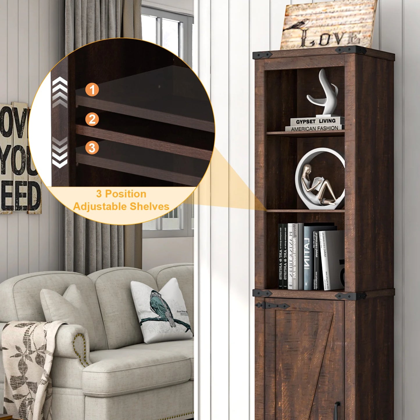 QiaoShiRenHignconcerned Farmhouse Storage Cabinet Barn Door