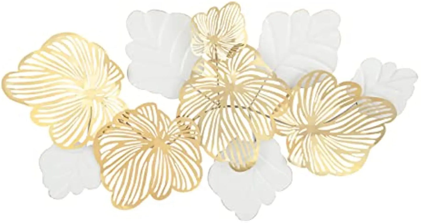 3D Metal Wall Decor Art Leaves Modern Home Sculptures Gold Flower Blooming