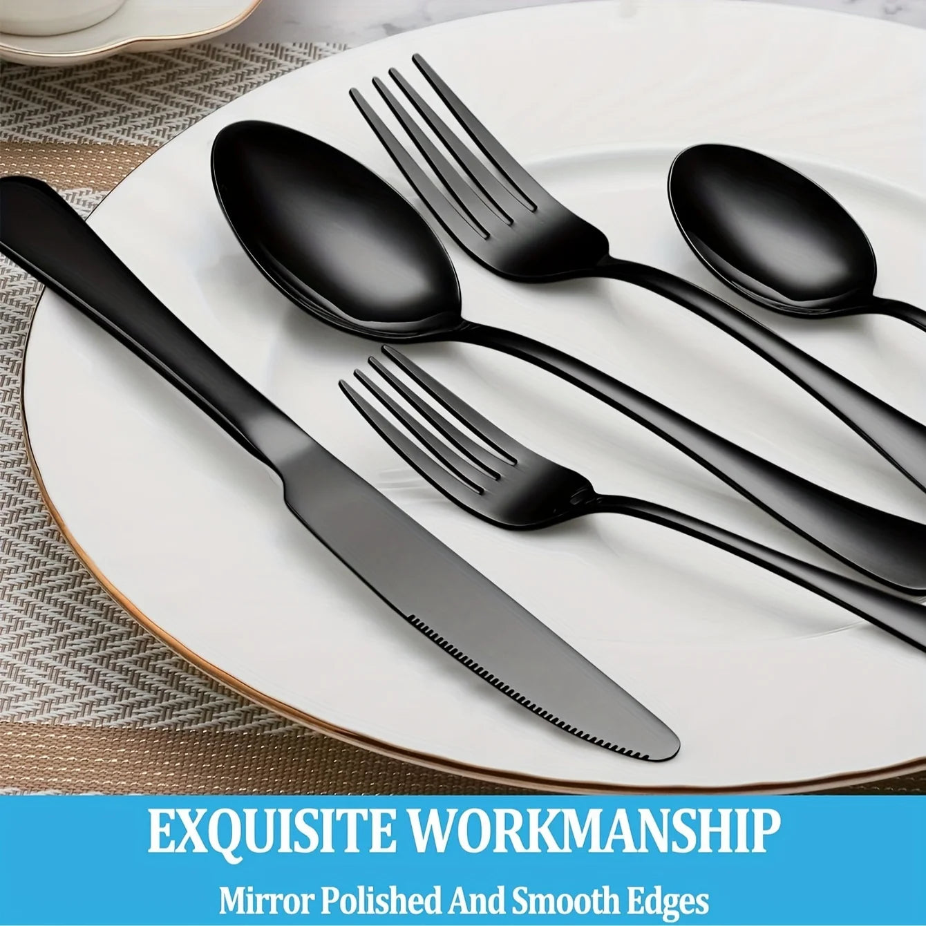 30 Piece Black Silverware Set With Steak Knives Food Grade Stainless Steel Flatware Tableware Cutlery Set