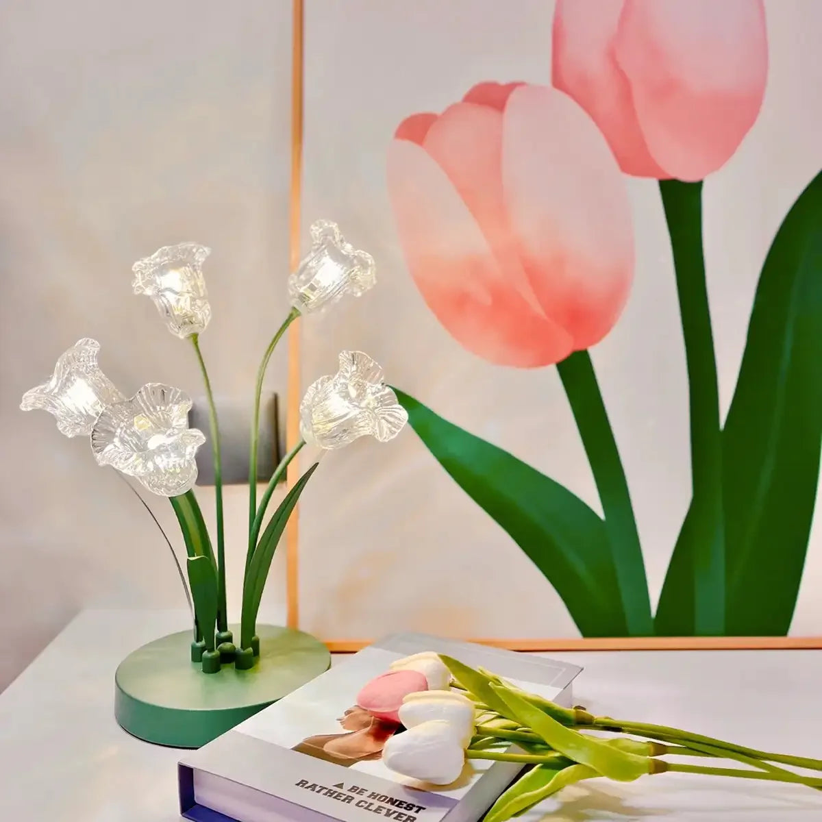 Bell Orchid Glass Table Lamp LED Night Light Ambient Glow