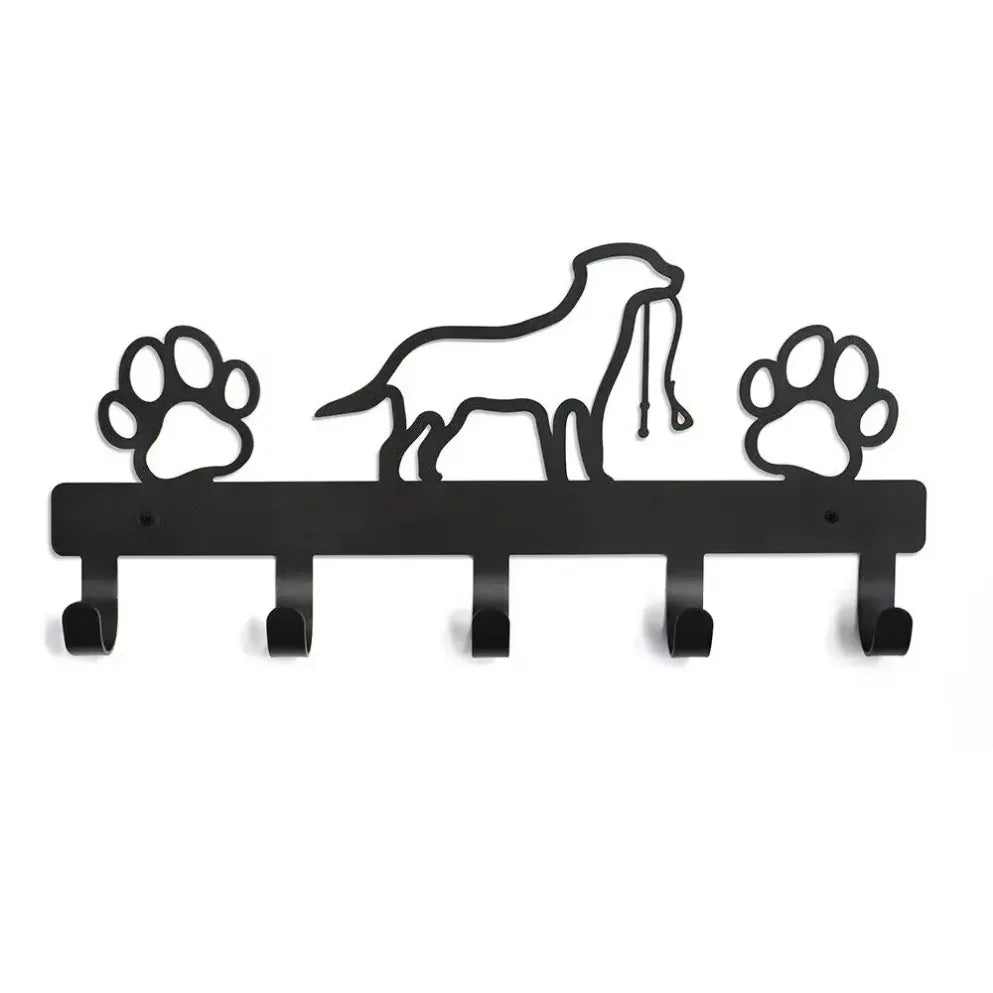 Metal Paw Pet Dog Hanger with Five Hooks Wall Rack Organizer for Coats Keys Leashes Towels and More Iron Art Home Storage Solution
