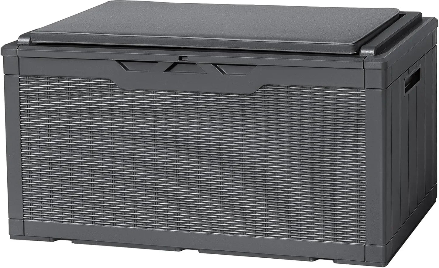 Resin Deck Box 120 Gallon Waterproof Large Storage Solution Imitation Wood Design for Outdoor Indoor Use