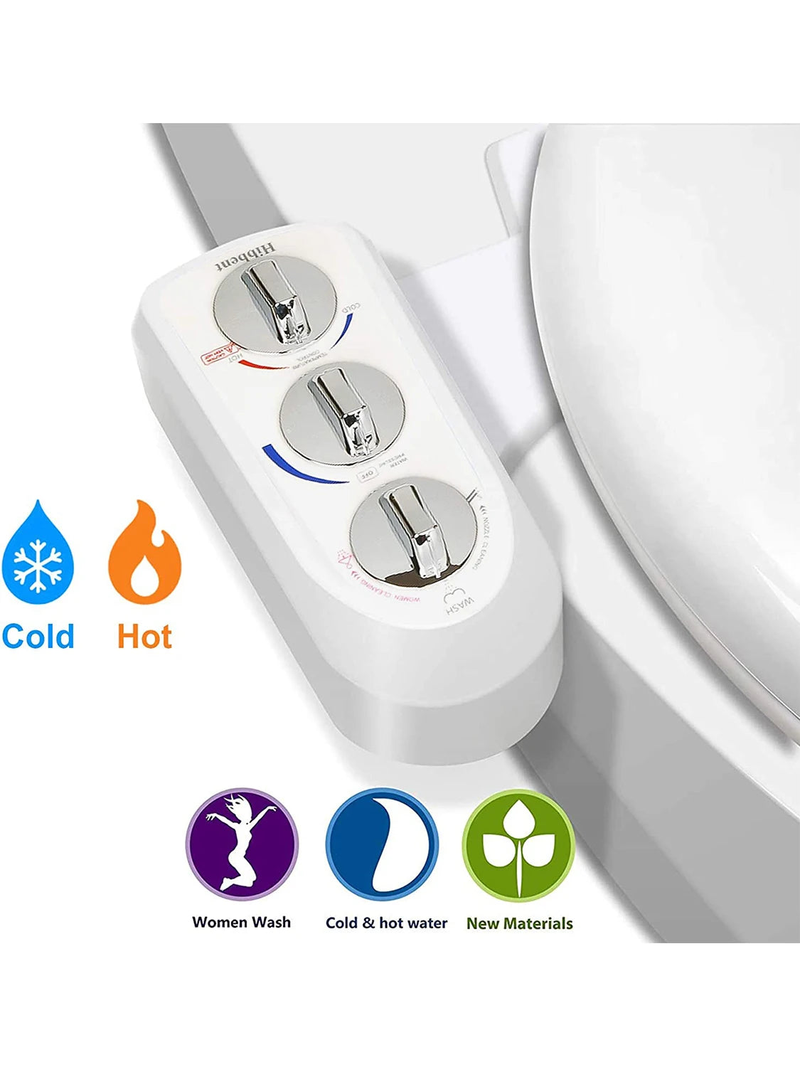 Hibbent Toilet Seat Bidet Dual Nozzle Hot Cold Water