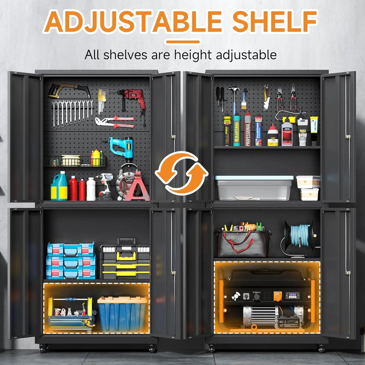 Heavy Duty Metal Tool Cabinet Locking Wheels Four Doors