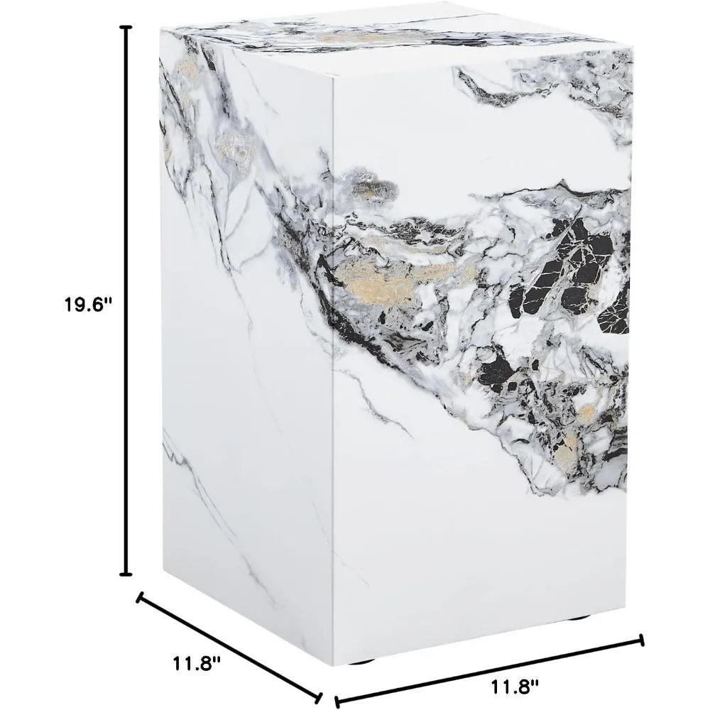 Cube End Table Wood Grain - Modern Side Table No Assembly
