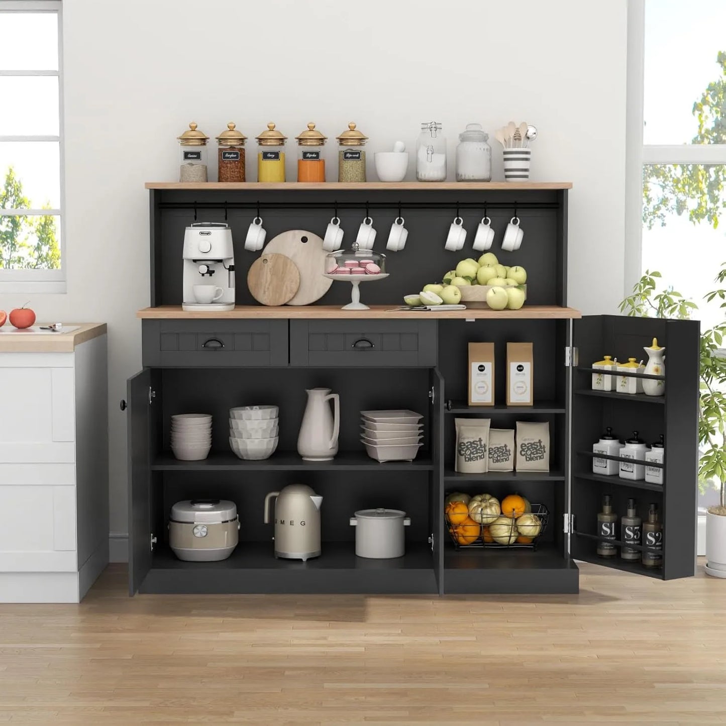 Sideboard Buffet Cabinet with 2 Drawers Black Farmhouse Style