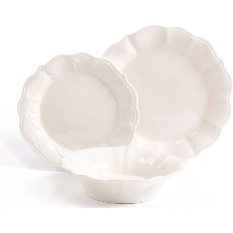 Paige 12 Piece Ceramic Dinnerware Set Includes 4 Dinner Plates 4 Salad Plates 4 Bowls Microwave Dishwasher Safe Elegant Design