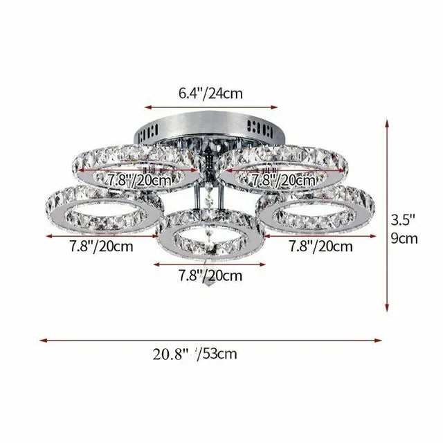 Modern Crystal Chandelier App Dimmable Ceiling Light Fixture Rings Shape Flush Mount for Bedroom Living Room