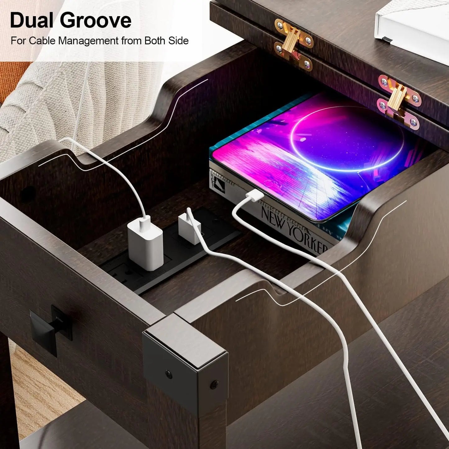 Vabches Set Of 2 End Tables With Charging Station Storage