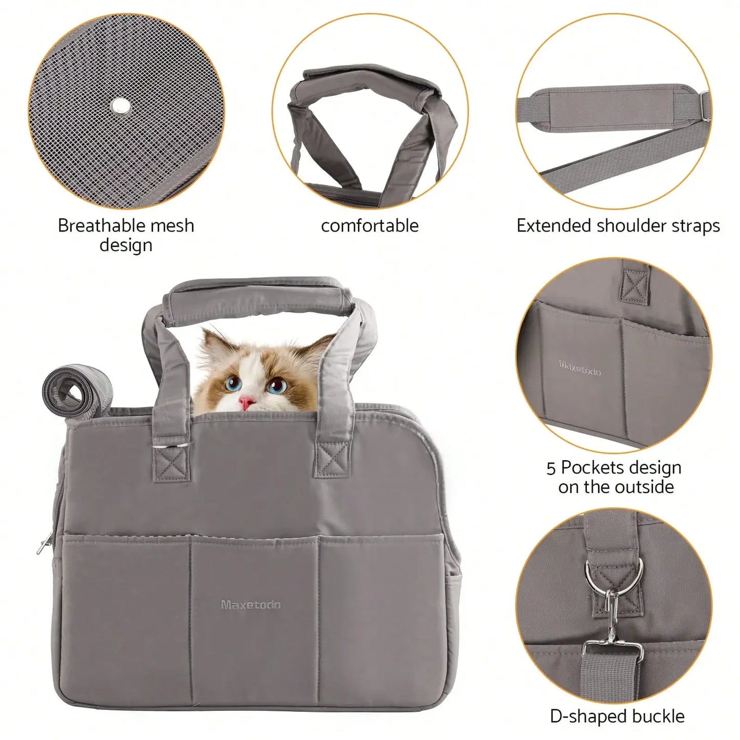 Removable Women's Pet Carrying Handbag Dark Gray Small Dog Cat Carrier Purse for Walking Cats Puppies