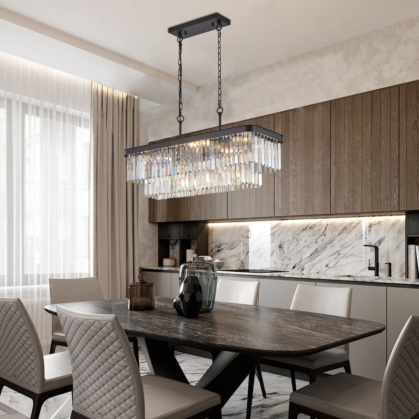 Chandeliers Rectangular Crystal Chandelier Adjustable E12 Lights