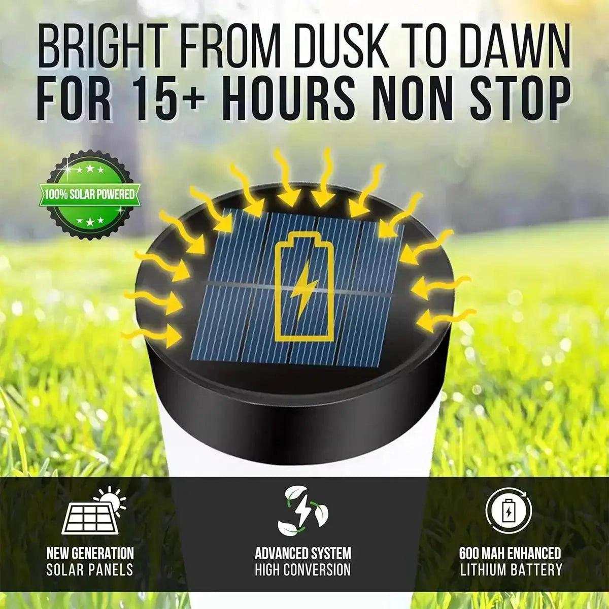 Cylindrical Garden Solar Light Dusk To Dawn Waterproof Outdoor Lamp Cool White And Warm White LED Bulbs