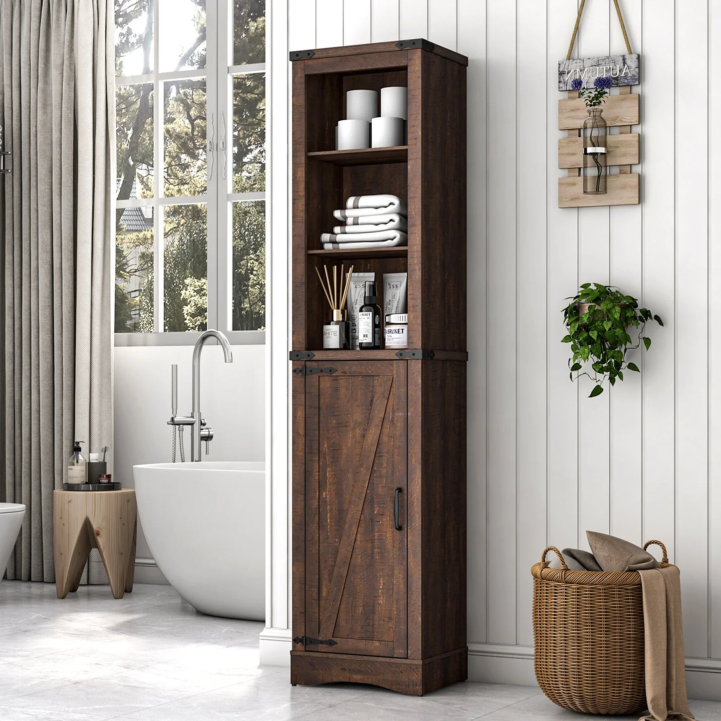 QiaoShiRenHignconcerned Farmhouse Storage Cabinet Barn Door