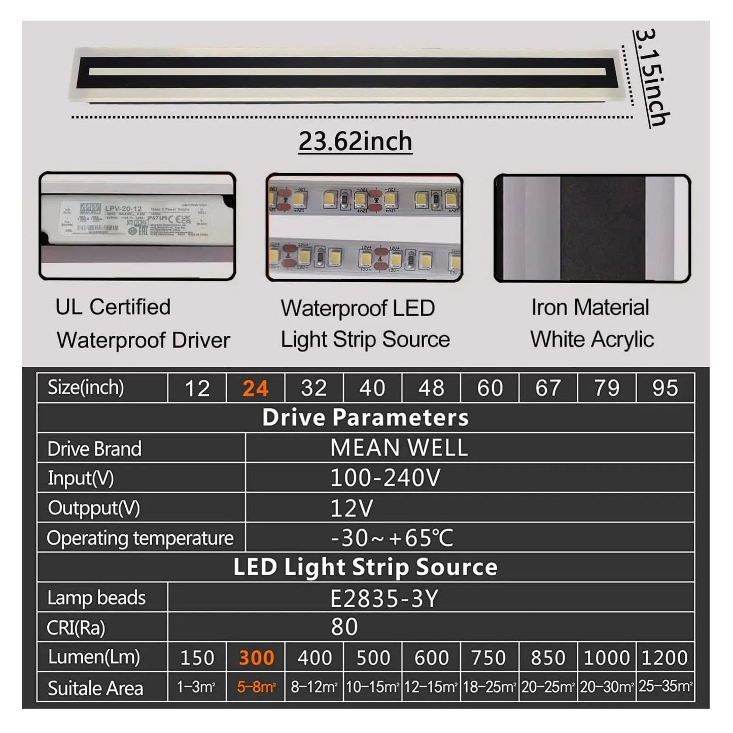 Outdoor Long Strip Modern LED Wall Lighting Fixture Lamps