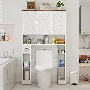 Farmhouse Over Toilet Storage Cabinet Barn Doors Organizer