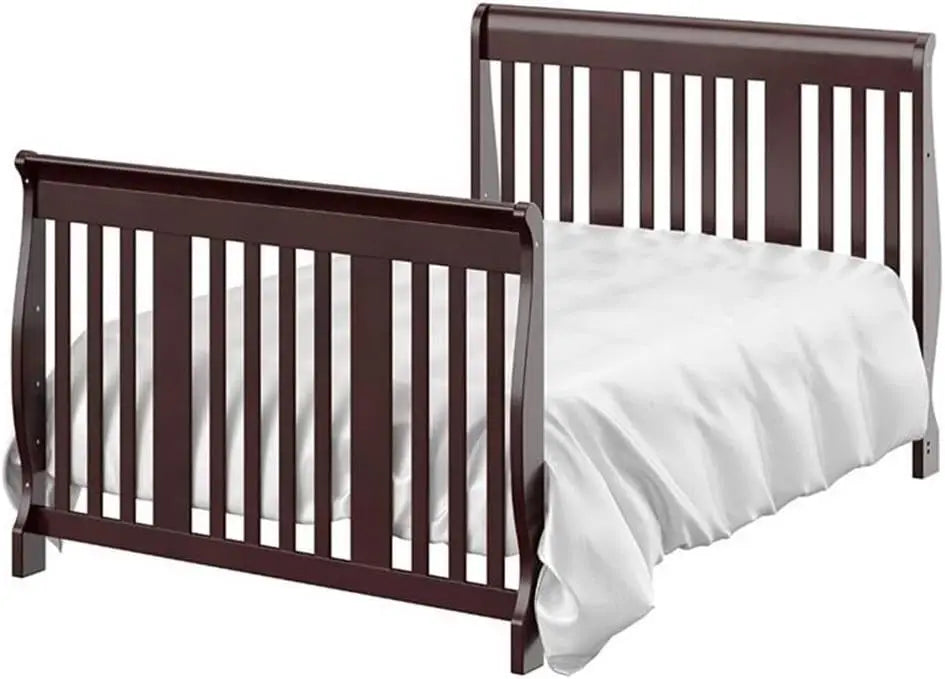 4 In 1 Convertible Crib And Changing Table Combo Espresso Three Level Adjustable Mattress Height Easily Converts To Toddler
