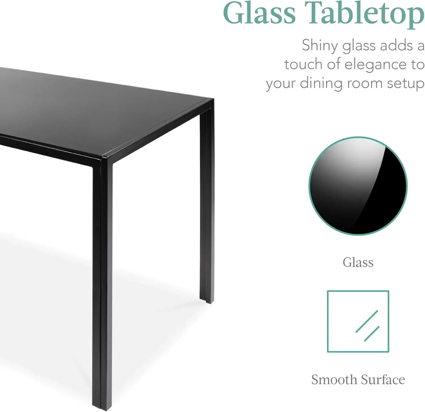 5 Piece Glass Dining Set Modern Kitchen Table Furniture for Dining Room Dinette Compact Space Saving with Upholstered Chairs and Metal Frame