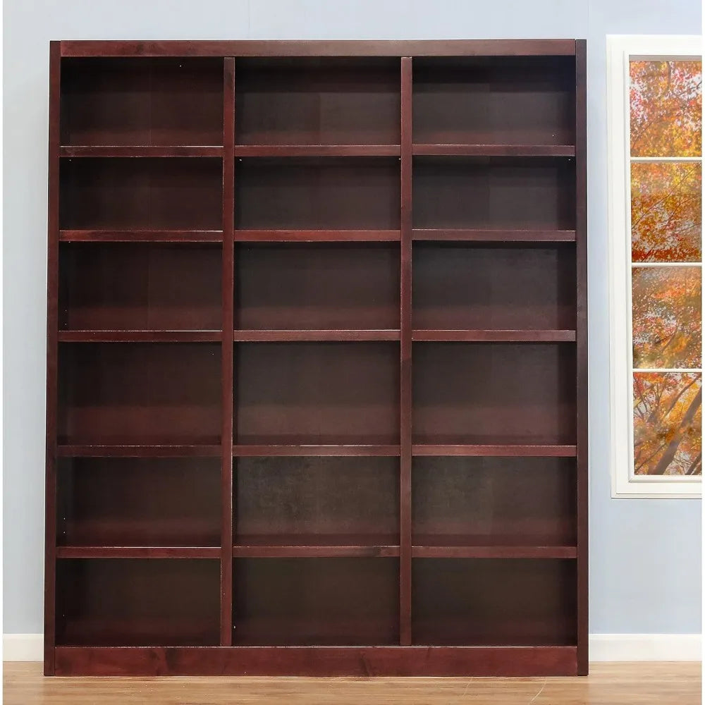 Traditional 84 Inch Tall 18 Shelf Triple Wide Wood Bookcase in Dry Oak
