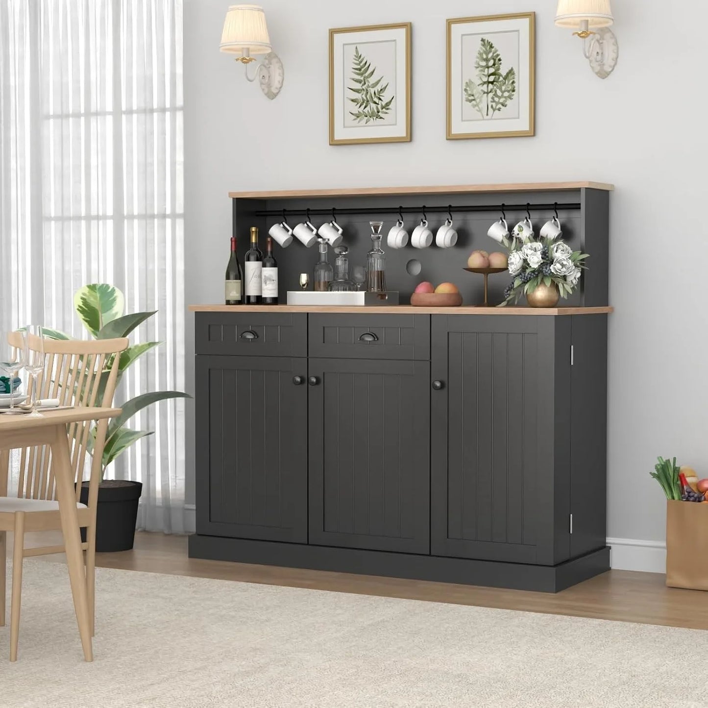 Sideboard Buffet Cabinet with 2 Drawers Black Farmhouse Style
