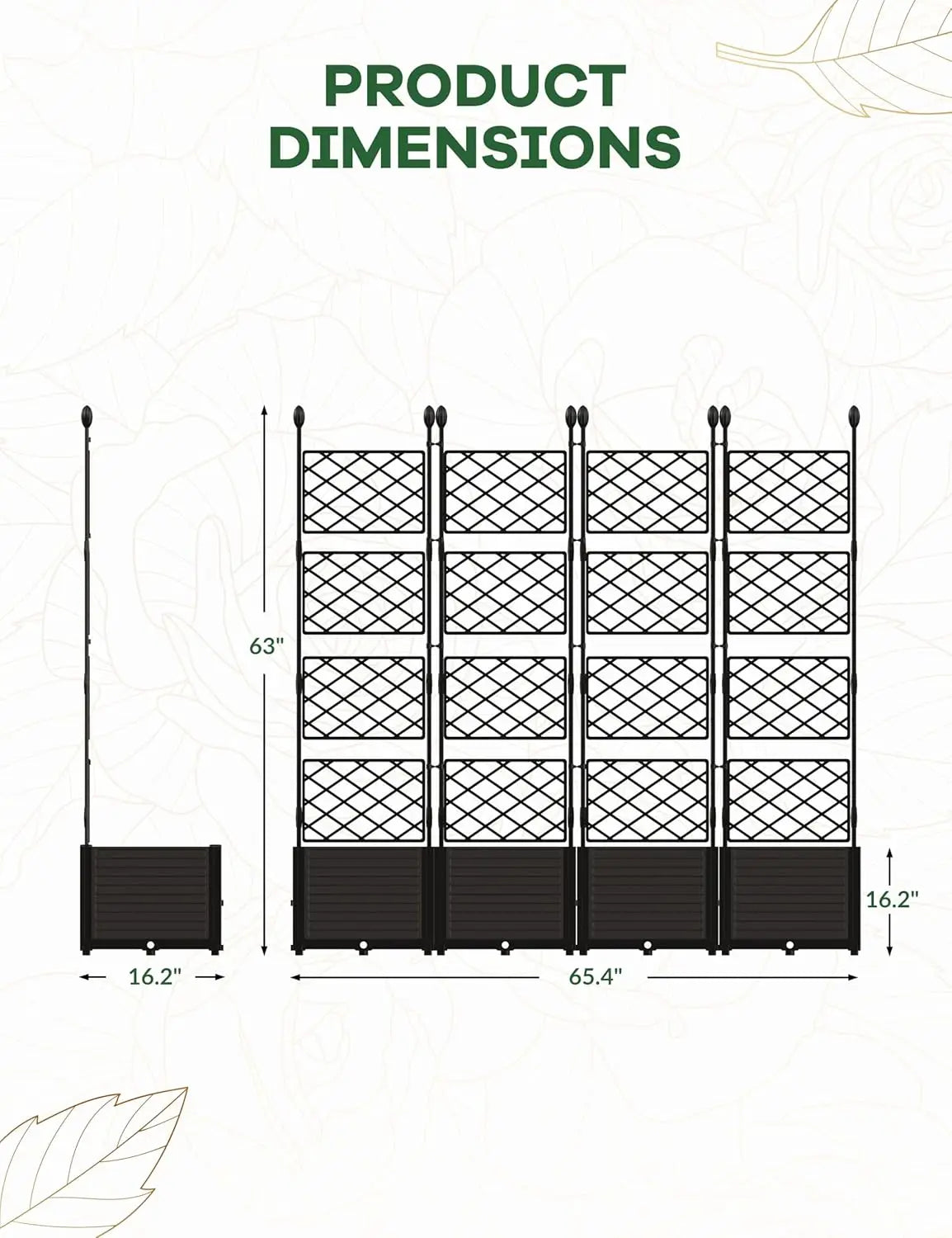 Plastic Plant Box with Metal Trellis Raised Garden Bed for Climbing Plants Outdoor Privacy Screen Planter