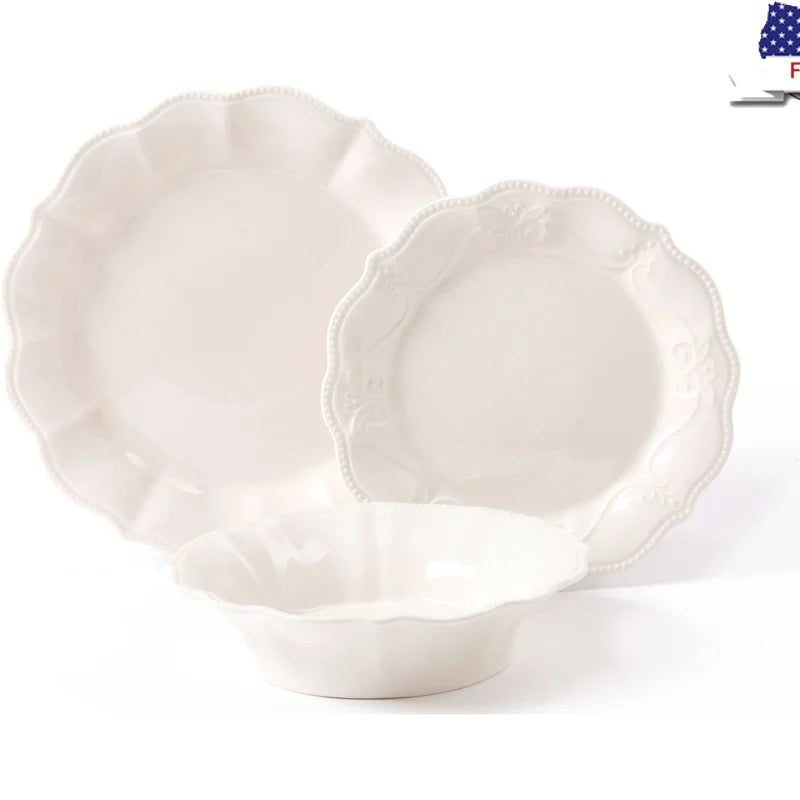 Paige 12 Piece Ceramic Dinnerware Set Includes 4 Dinner Plates 4 Salad Plates 4 Bowls Microwave Dishwasher Safe Elegant Design