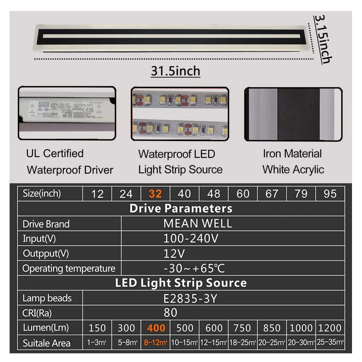 Outdoor Long Strip Modern LED Wall Lighting Fixture Lamps