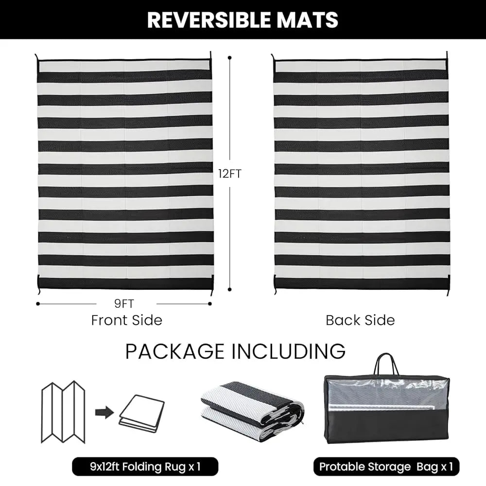 Stricklandhome Outdoor Rug 9 X 12 Feet Reversible Plastic Straw Rug Waterproof Large Outdoor Carpet for Patio and RV