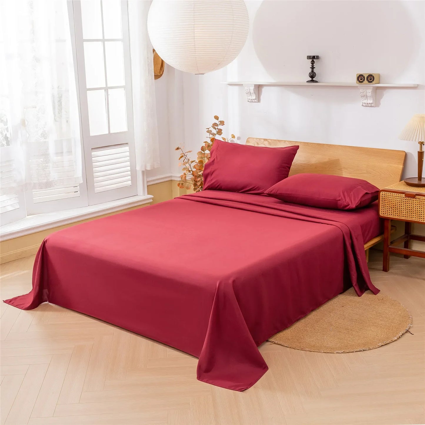 Solid Color Soft Brushed Bed Set Fitted Sheet Flat Sheet Pillowcase Bedding Set Twin Full Queen California King 3 Piece 4 Piece