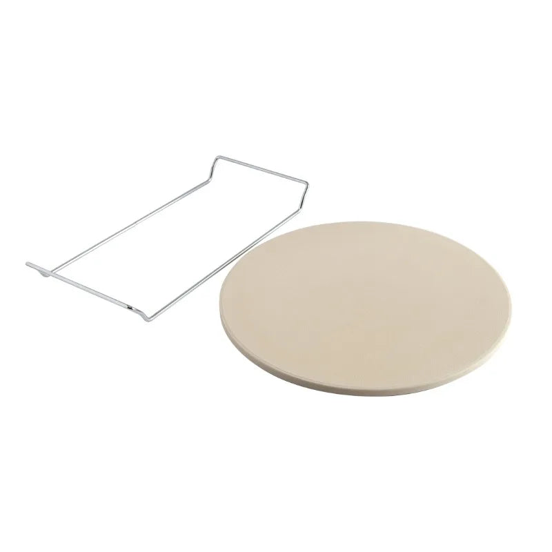 2 Piece Ceramic Pizza Stone with Steel Holder, 13" x 13"