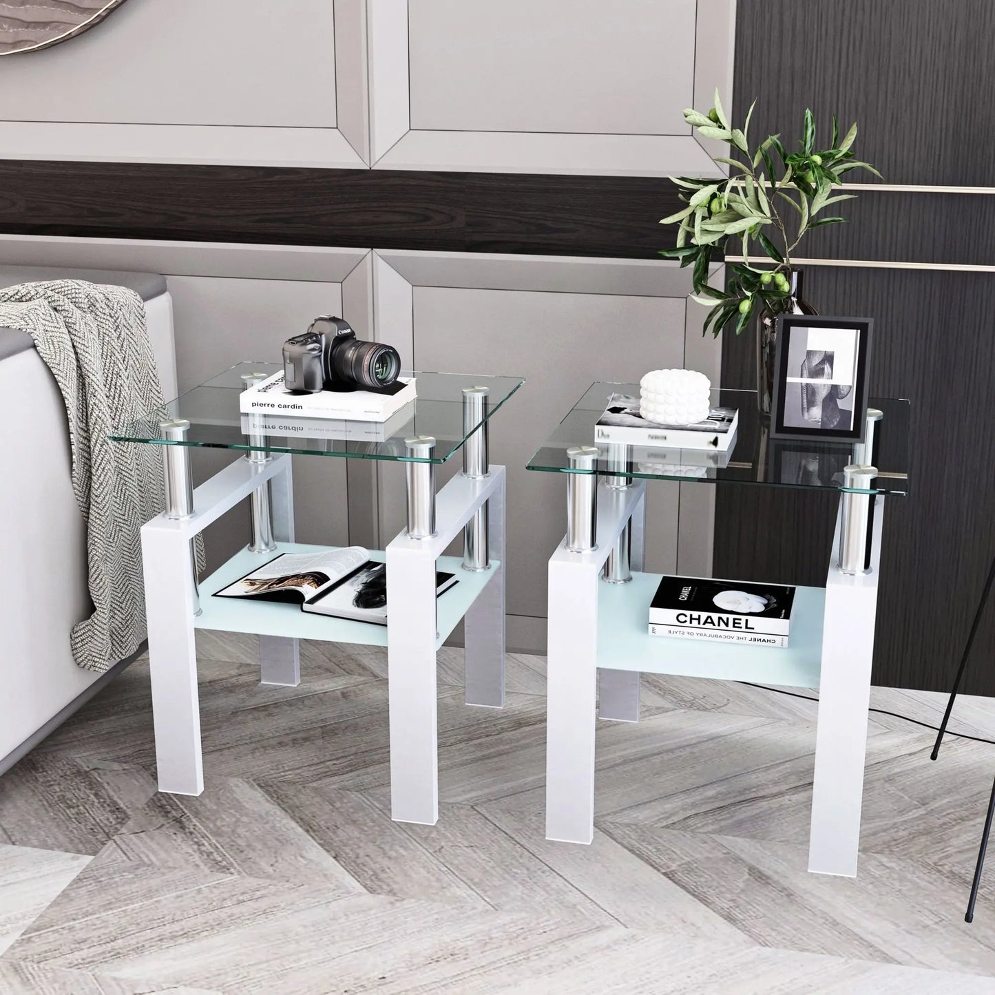 Folded Modern Tempered Glass Coffee Table Two Piece Set