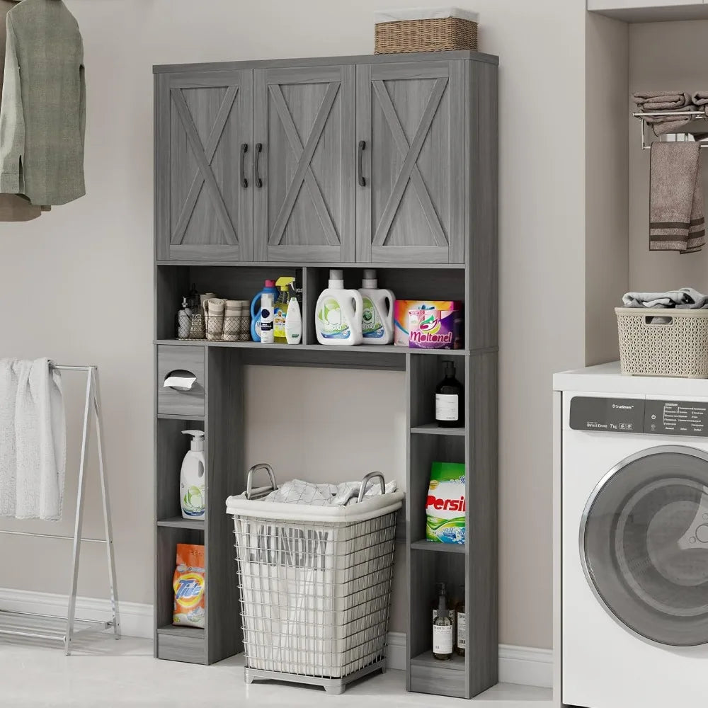 Farmhouse Over Toilet Storage Cabinet Barn Doors Organizer