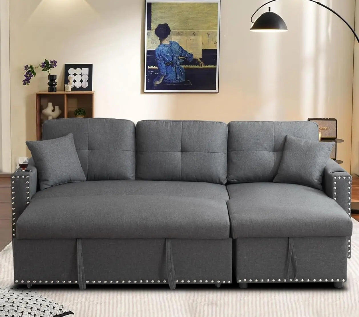 ANGDUO Convertible Sleeper Sofa With Pull Out Bed Storage