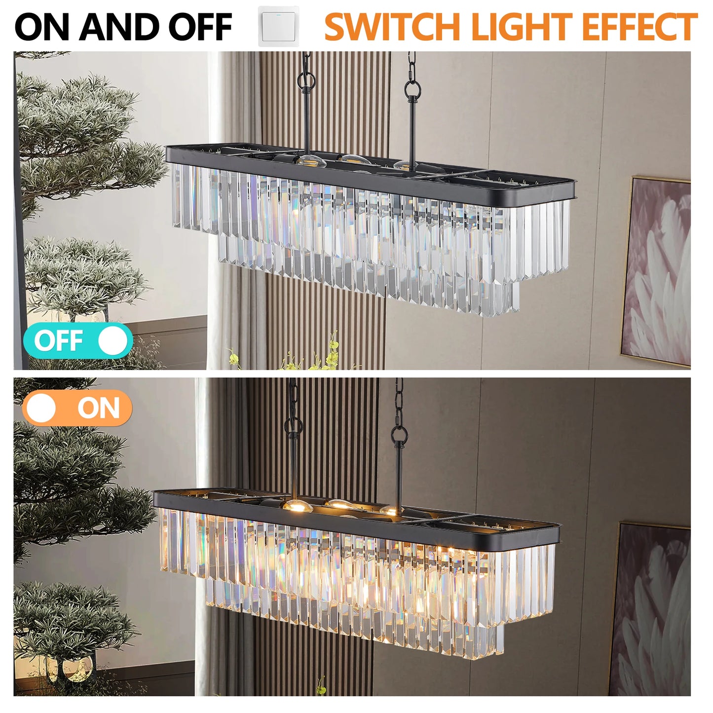 Chandeliers Rectangular Crystal Chandelier Adjustable E12 Lights