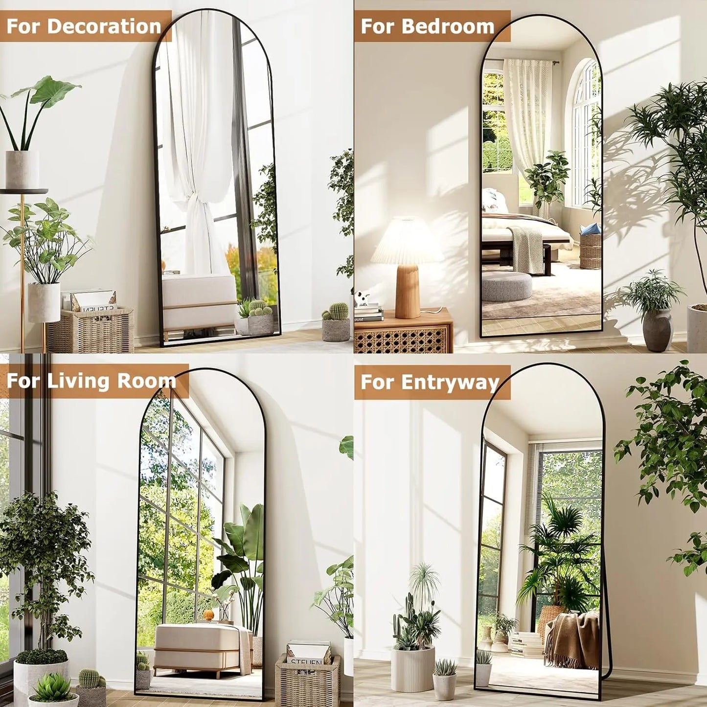 21x64 Inch Arched Full Length Mirror Aluminum Alloy Frame High Definition Full Body Mirror for Bedroom or Living Room