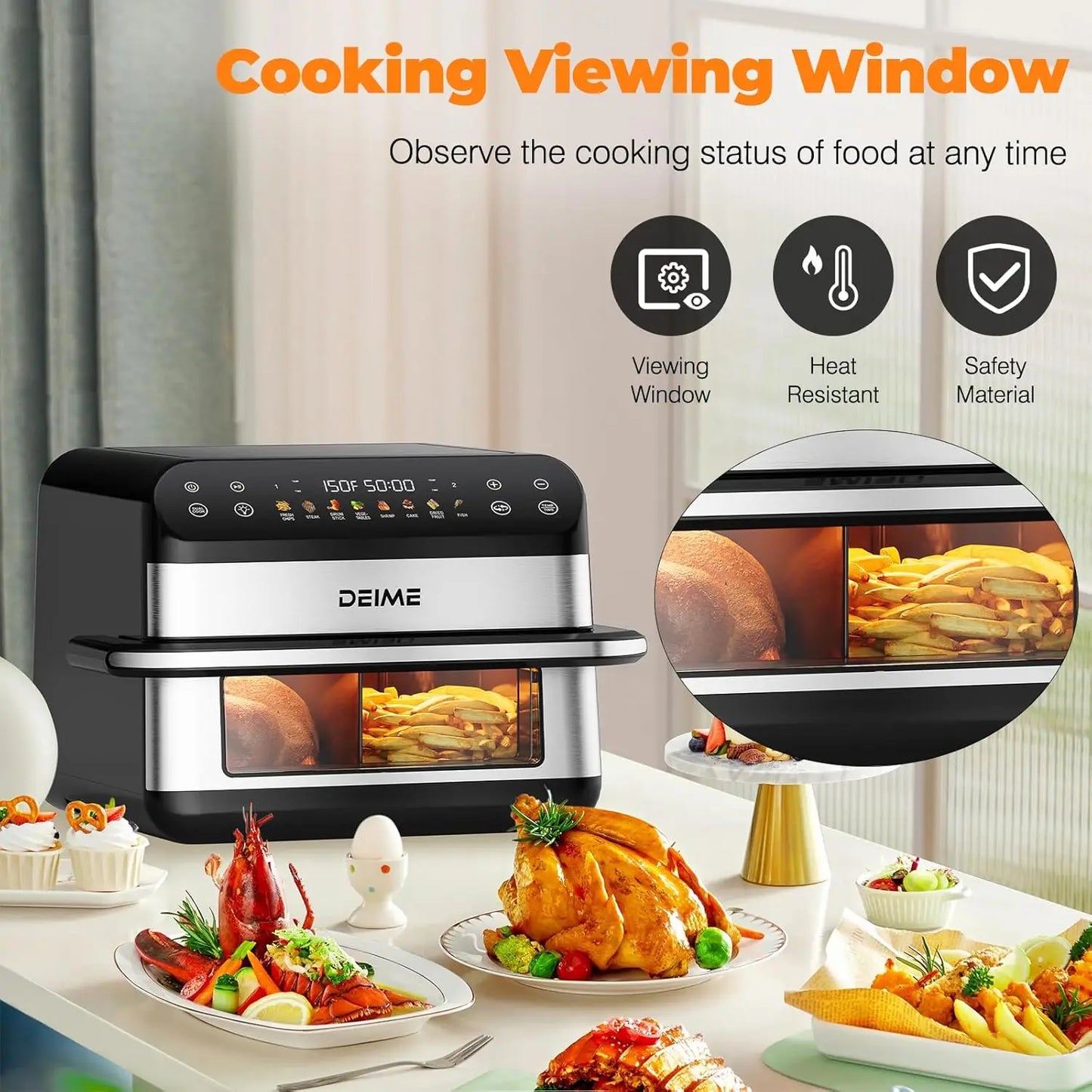 Air Fryer 10.6 QT Oilless 1800W Large Capacity Oven with 8 Presets Healthy Cooker for Families