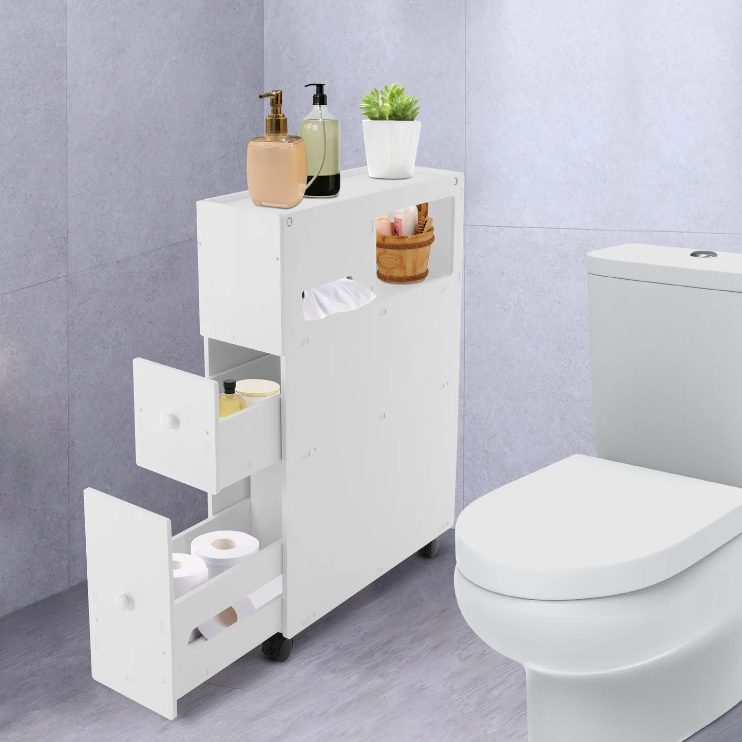 Modern Rectangular Bathroom Storage Cabinet with Drawers