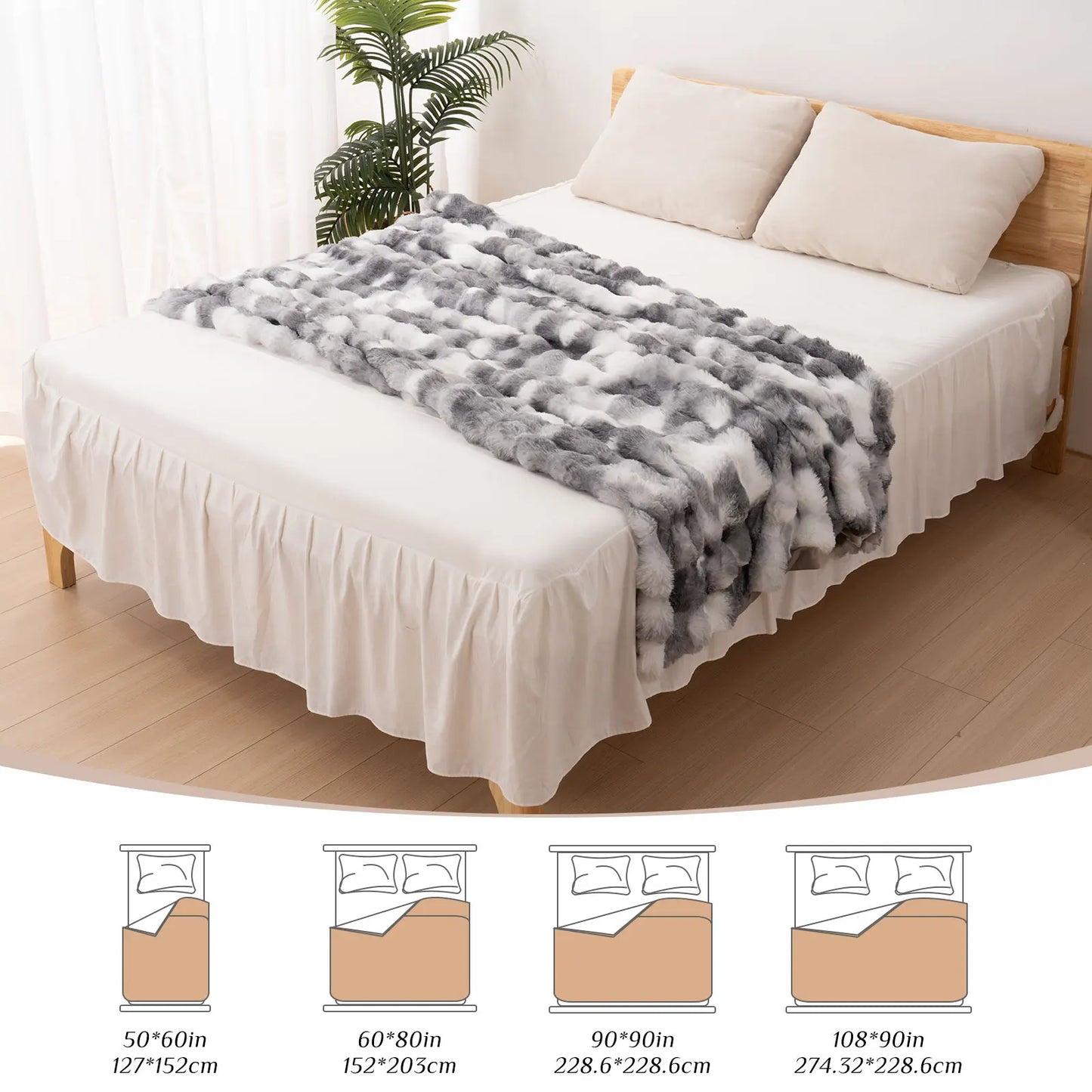 Faux Rabbit Fur Blanket for Bed, Thick Warm Cozy Fluffy