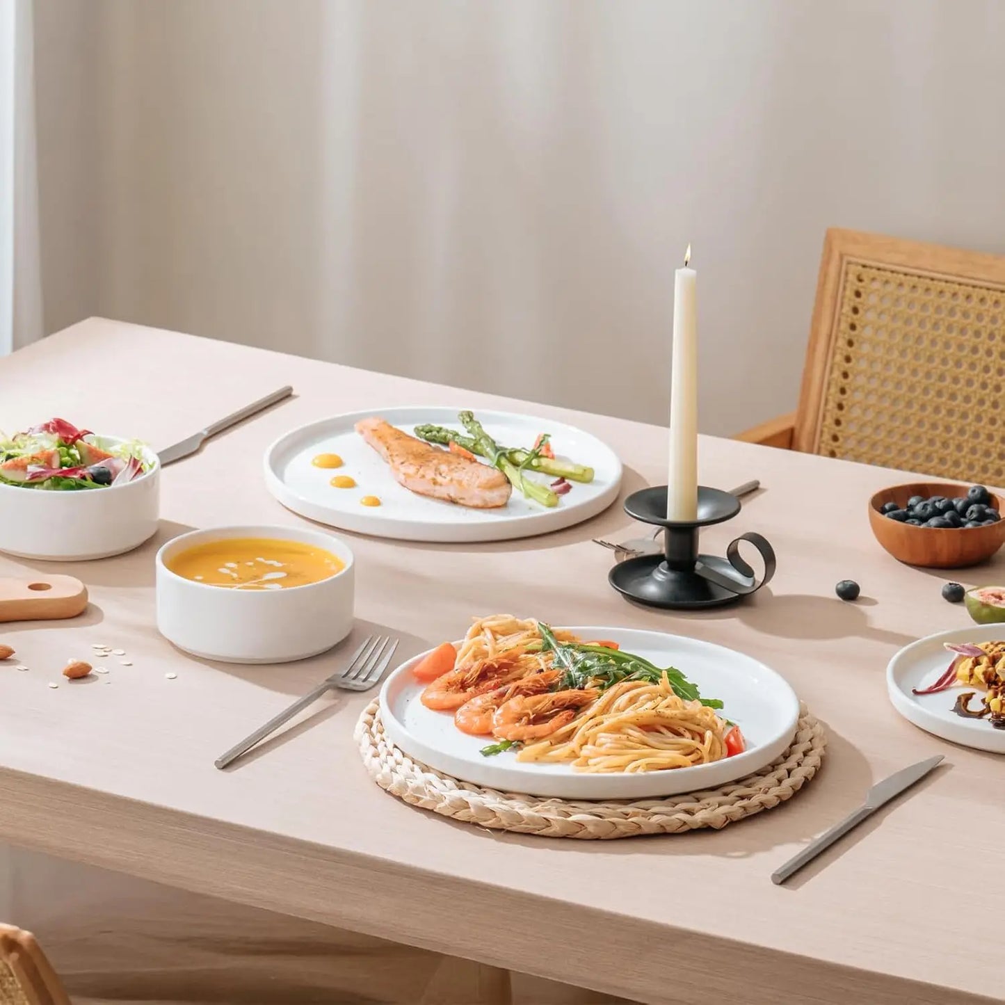 12 Pieces Plates and Bowls Sets,White Dish Set for 4,Premium Serving Dinnerware Sets, Chip and Scratch Resistant Dishware Sets K